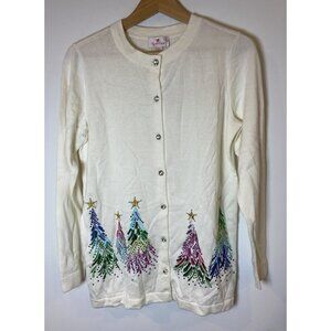 NWT Quacker Factory Cardigan Sweater Holiday Christmas Tree Sequin XS New
